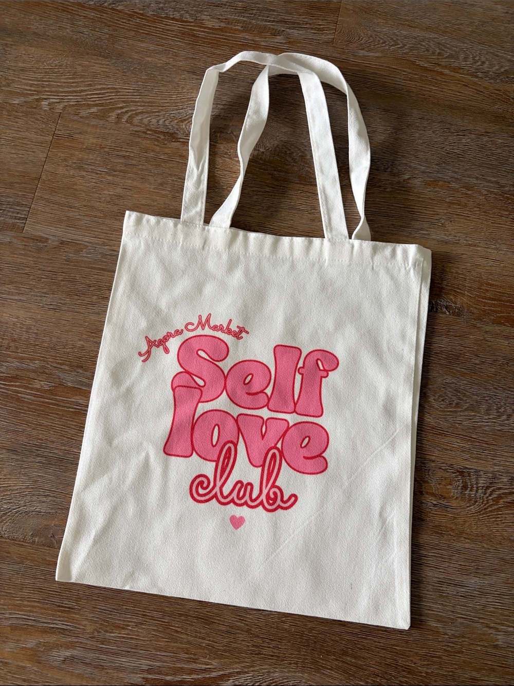 White Canvas Tote with Pink "Self Love Club" Print